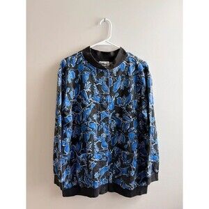 Anthony Richards Blue Bird Print Snap Button Shirt Mens L Y2K Retro streetwear
